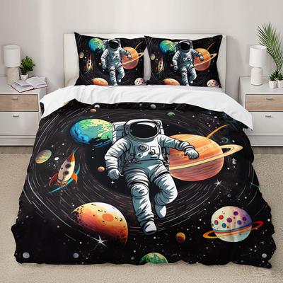 Space Theme Astronaut 3D Print Bedding Set Cozy Duvet Cover King Queen Twin Single Size Birthday Gift Boy Girl Kid Bedroom Decor
