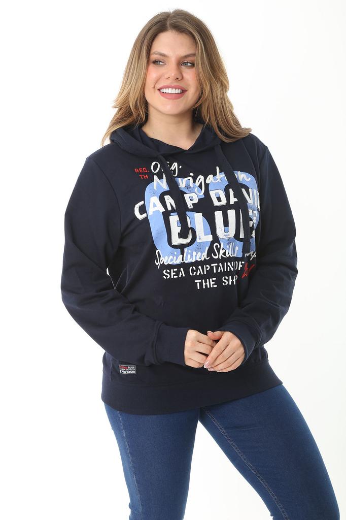 Women's Style Big Size Sweatshirt Large Size Blue Two Thread Front Printed Hooded Sweatshirt