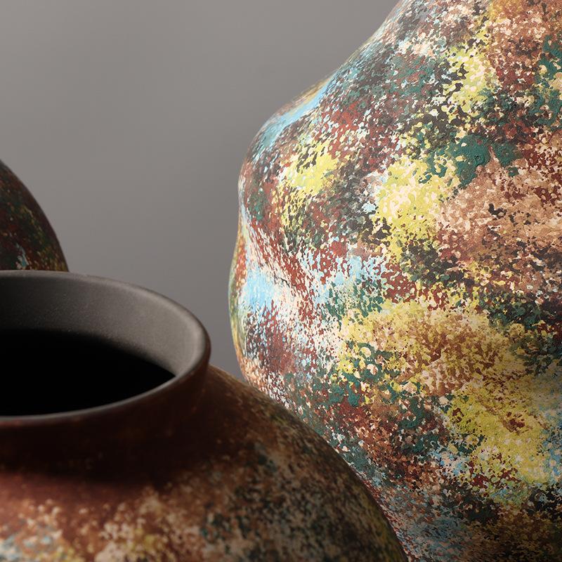 Ceramic Vase Retro Colorful Graffiti Flower Vase Ceramic Handicrafts Porcelain Vase Terrarium Home Decoration Accessories