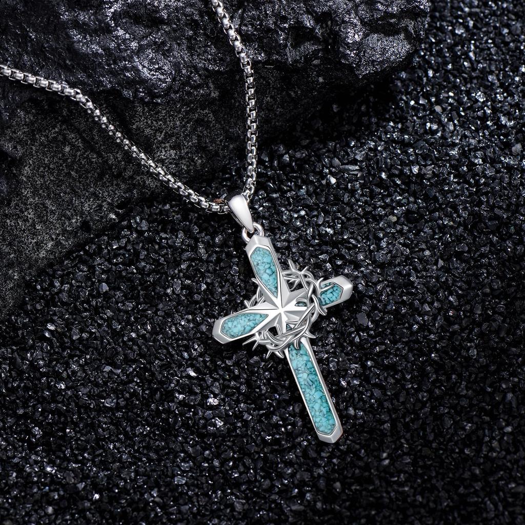 [YFN] Sterling Silver Crown of Thorns Necklace, Catholic Cross, Crown Necklace, Crown of Thorns, Catholic Jewelry for Men