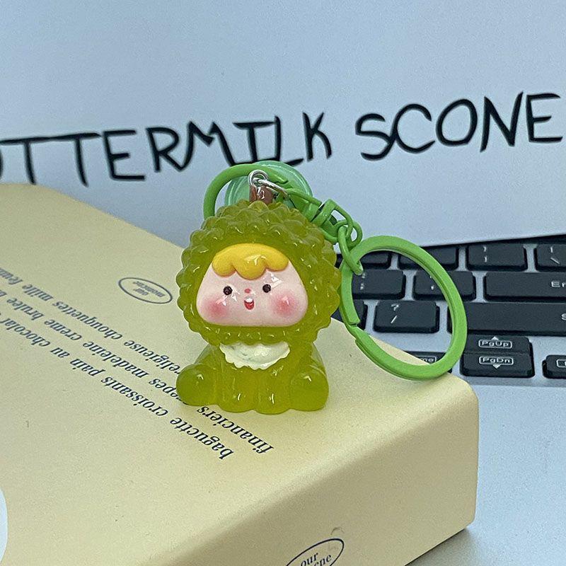 Kawaii Fruit Strawberry Orange Durian Resin Keychain Pendant Crafts Cute Doll Keychain Backpack Decoration Accessories Gifts