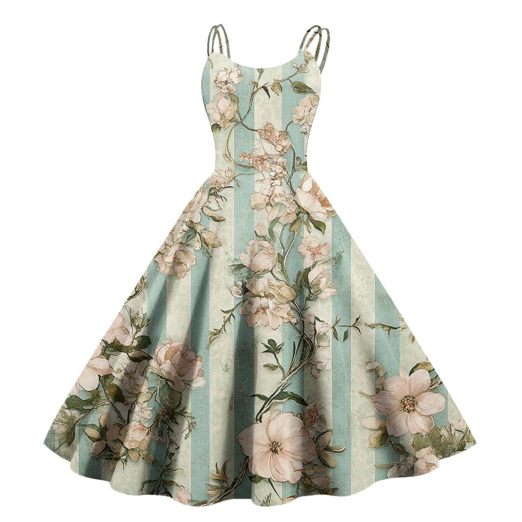 Sexy schulterfreies Punk-Vintage-Kleid mit Blumendruck für Damen