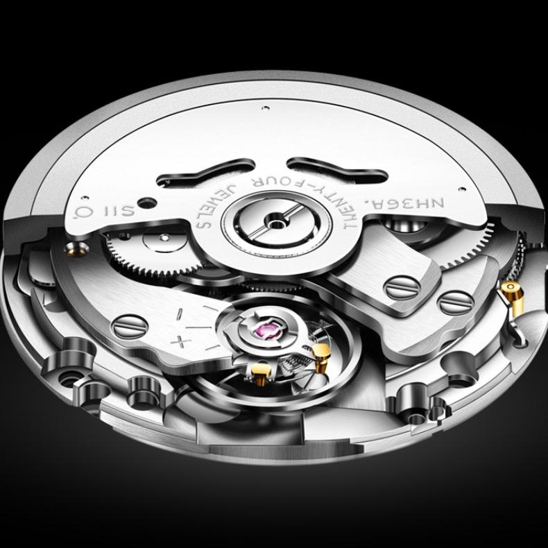 JINSHIDUN Markenuhr Automatische mechanische Uhr Doppelkalenderuhr Modetrend Herrenuhr Herrenuhr