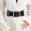 Square Metal Fashion Buckle Decorative Stone Texture Women Casual Wide Waistband