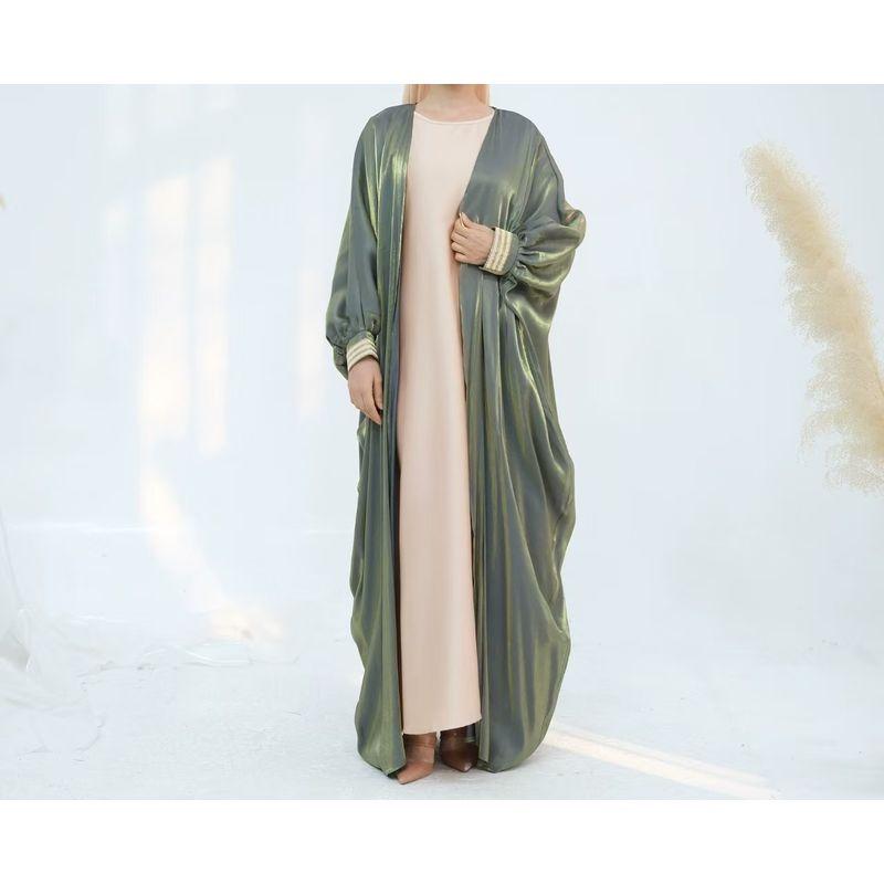 

Новинка Ближний Восток Отделка Рукава на кулиске Кардиган Платье Модный кардиган Свободное платье Green S