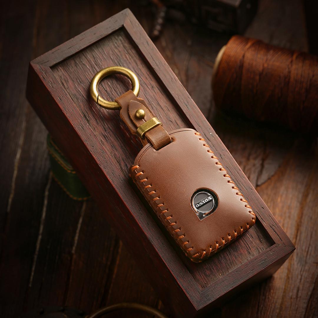 

[Volvo] Car Key Cover car key case Cowhide Handmade Suitable for s90/xc60/xc90 коричневий