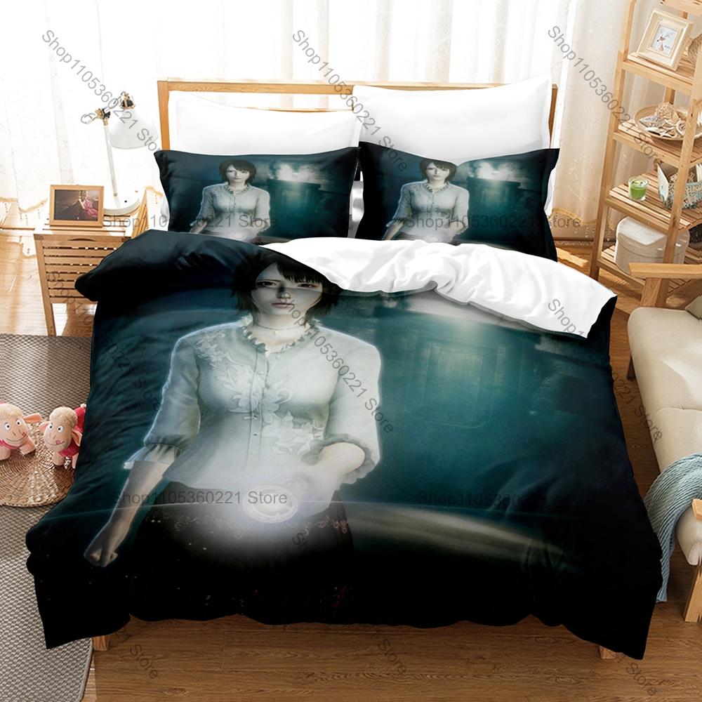 Cool FATAL FRAME Project Zero Camera Obscura Wisteria Ghost HD Print Bedding Set Duvet Cover + 2 Pillowcases Horror Game Room De