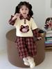 Girls' 2025 Fashion Spring & Autumn Outfit - Red Plaid Two-in-One Set for Toddlers