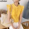 VONDA Women Sleeveless Ruffled Casual Pleating Tank Tops