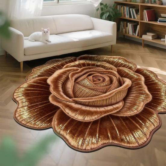 3D Flower Area Rug Absorbent Quick Dry Irregular Plush Floral Floor Mat Washable Non-slip Living Room Bedroom Bathroom Kitchen Decoration Carpet