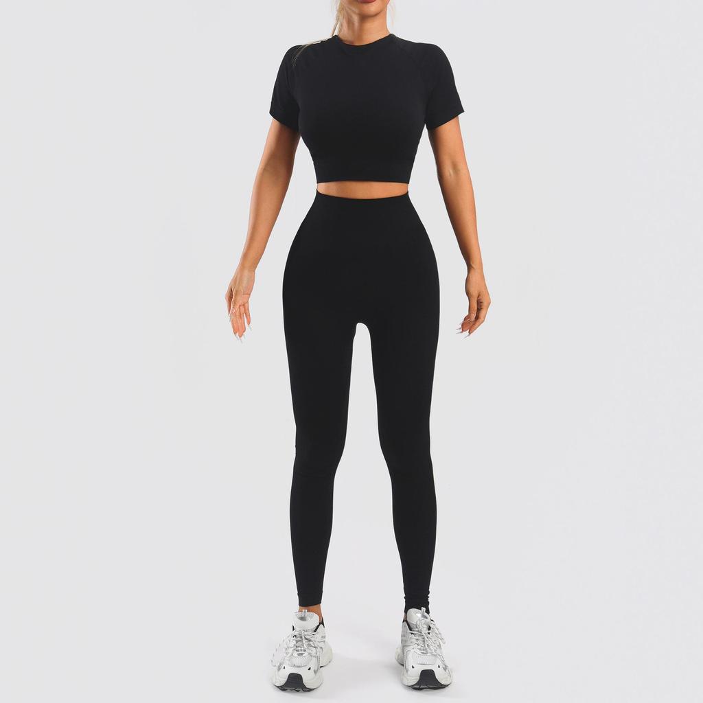 Sport-Camisole mit Raffung BH-Set: Kurzärmeliges Crop-Top & High-Waist-Leggings für Yoga & Fitness