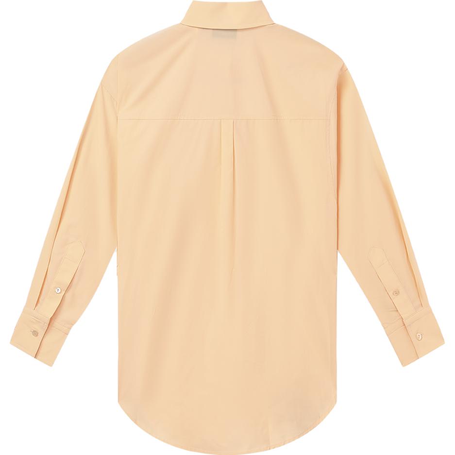 FILA Logo Solid Color Simple Loose Fit Polo Woven Long Sleeve Shirt Women shirts Orange F11W338407FOR