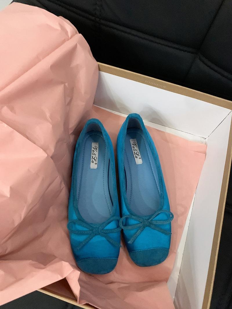 

Универсальные балетки с бантом на плоской подошве, женские туфли, новинка 2024 года, французские вечерние туфли для поездок на работу 40 синий
