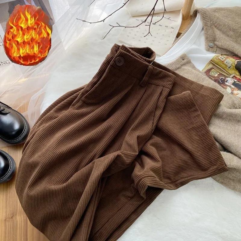 Vintage High Waist Corduroy Pants Women Spring Fall Winter Straight Causal Full Length Trousers Korean Fashion All Match Black Pants