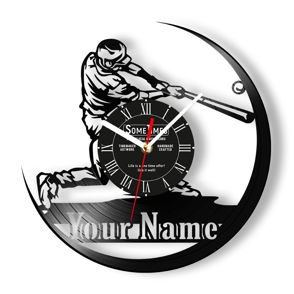 Baseball Custom Wall Clock Made of Real Vinyl Record Personalized Name Laser Cut Music Album Retro Wall Clock Boys Room Decor