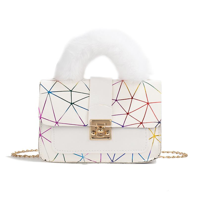 

Стильная и милая плюшевая сумочка на осень и зиму, универсальный замок, сумка для мобильного телефона, персонализированная геометрическая печать, плечевая сумка-цепочка