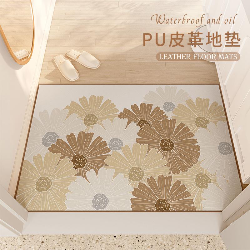 Support Flower Pu Leather Home Floor Mat Household Door Door Foot Pad Waterproof And Non-Slip Leave-In Carpet Floor Mat