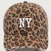 Embroidered NY Distressed Leopard Print Baseball Cap, Breathable Adjustable Golf Summer Fashion Curved Brim Hat, Lightweight Polyester, Toggle Closure