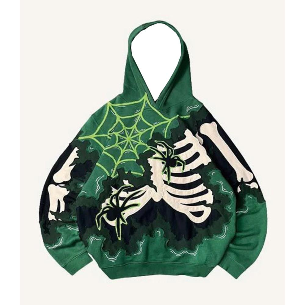 New Trendy men's Hoodie With 3D Skeleton Style Pattern design, Novel Long Sleeved Hoodie With Pockets For Daily Wear