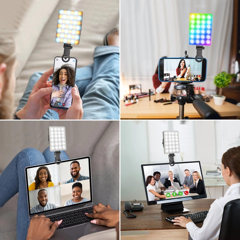 Portable LED Selfie Fill Light Clip-On Rechargeable Lamp with 3 Modes for Phone Tablet Laptop Live Broadcast Makeup Video Call