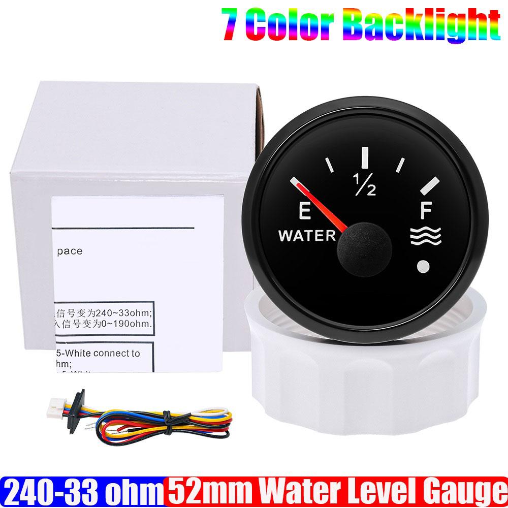 2" 52mm Water Level Gauge with Alarm 0-190 OHM Water Level Meter Indicator 240-33 OHM for Auto Car Boat Yacht Marine 12V 24V DC