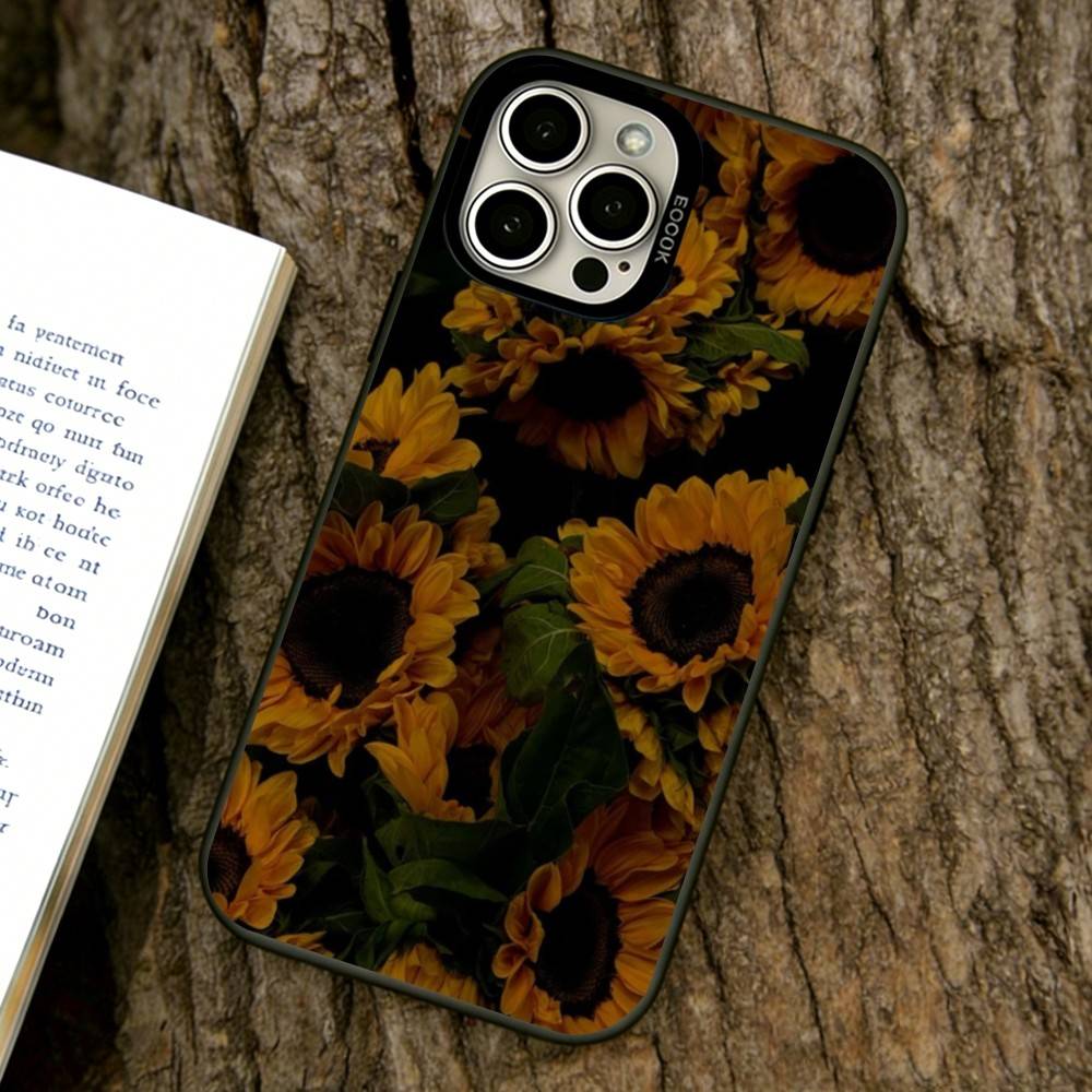 Sunflower Pattern Phone Case For iPhone 17,16,15,14,13,12,11 Plus,Pro Max,XS,Colored Silver Plated Inside Cover