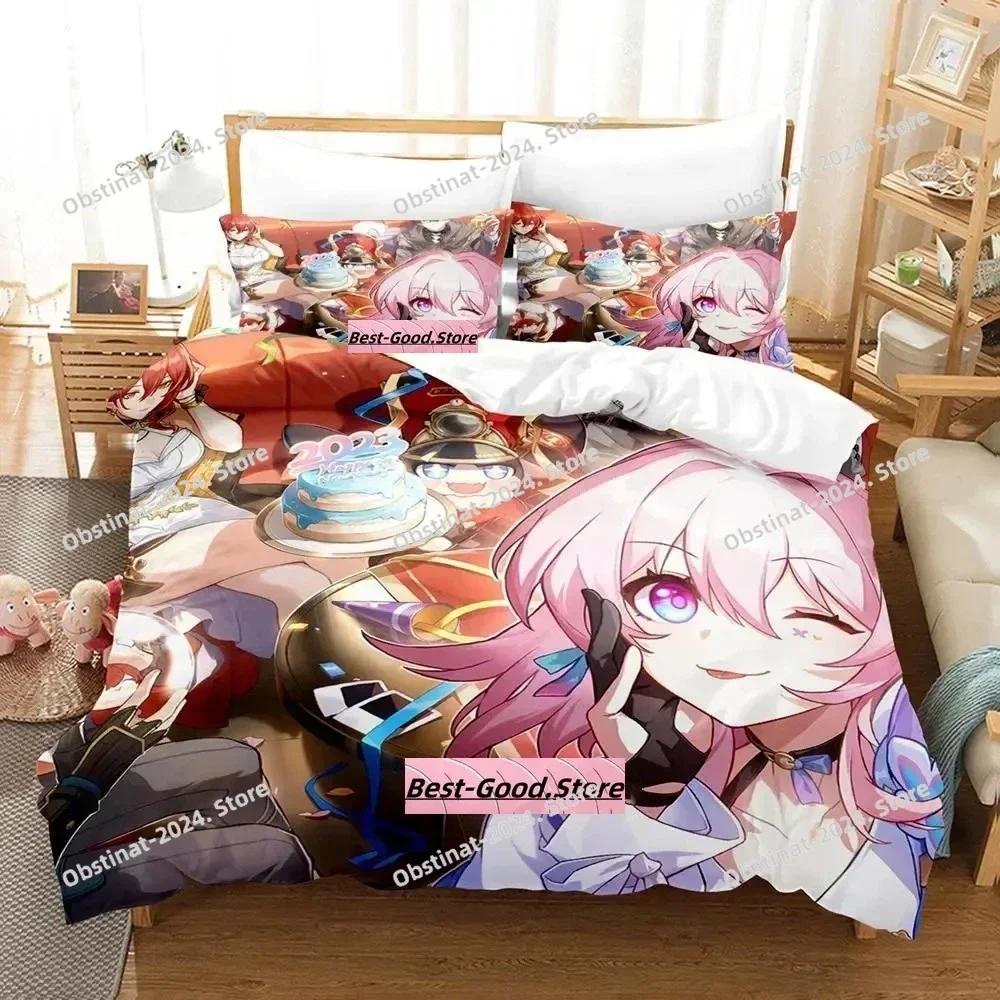 Kawaii Honkai Star Rail Bedding Set Printed Bed Set With Pillowcase Duvet Cover Single Double Queen King Size Adult Kid Bedroom