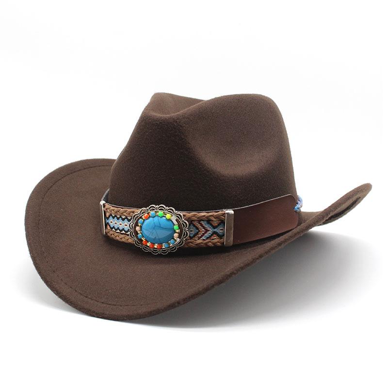 2022 Ethnischer Stil Cowboy-Zylinderhut, Gewellter Filzhut, Amerikanischer Western Outdoor Reithut, Cowboyhüte für Damen und Herren