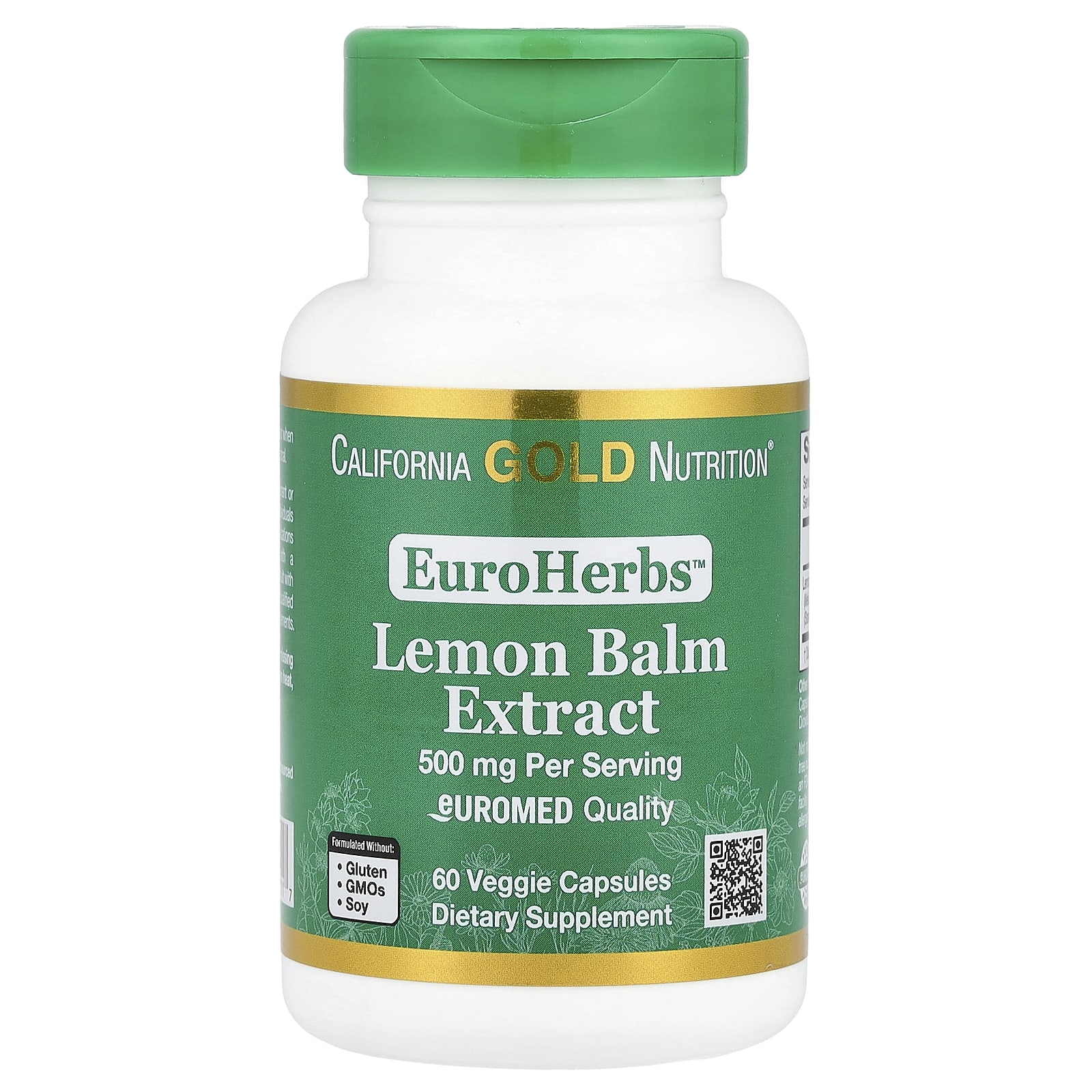

Euroherbs™, Lemon Balm Extract, Euromed Quality, 500Mg, 60 Veggie Caps