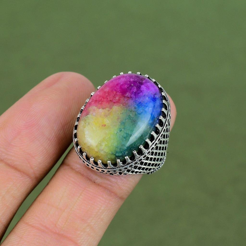 Rainbow Solar Quartz Druzy Ring 925 Sterling Silver Ring Handmade Jewelry Gemstone Statement Ring Engagement Gifts Available In Ring Size