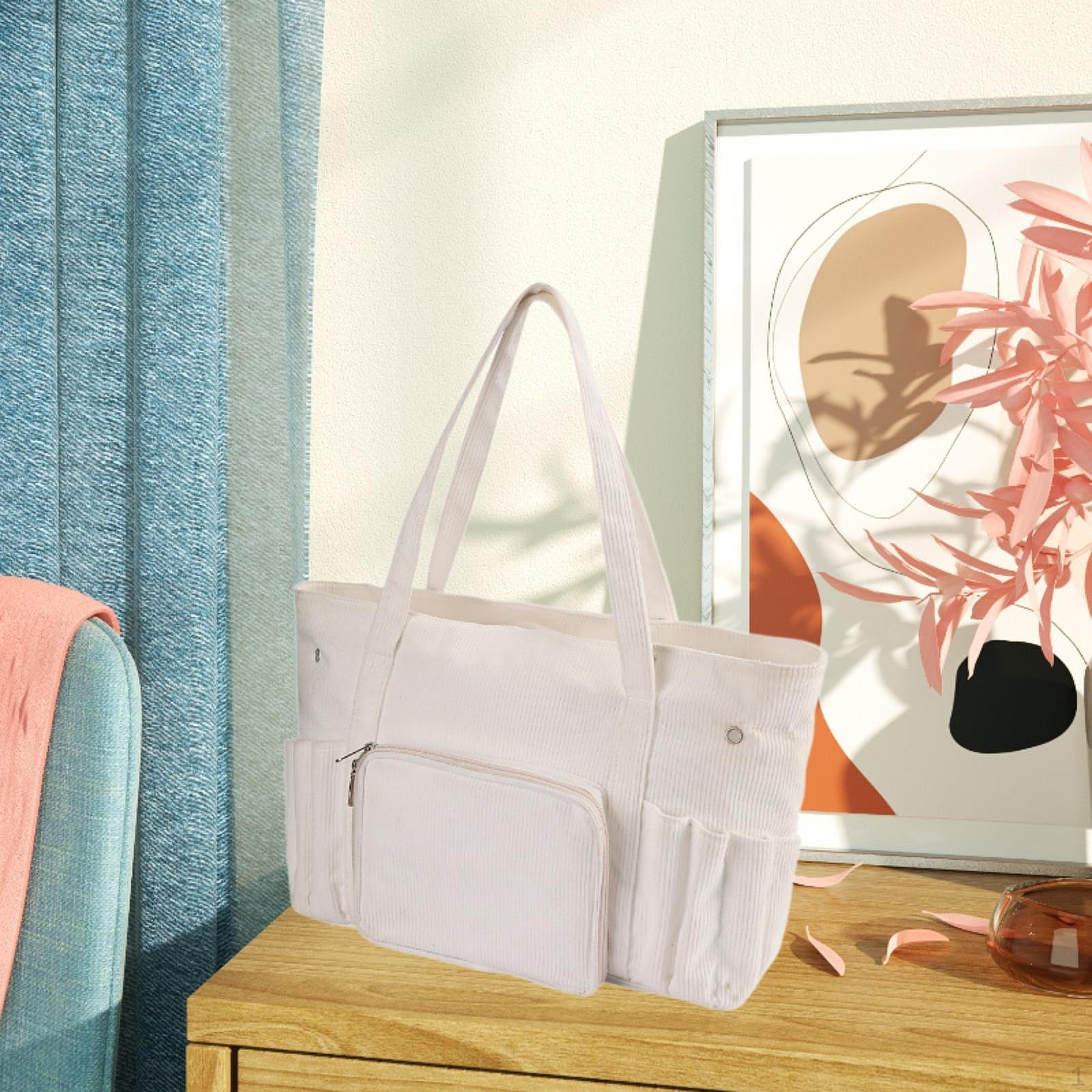 

Сумка для хранения пряжи Вельветовая вязаная крючком на плечо Подарок для начинающих легкий органайзер белый