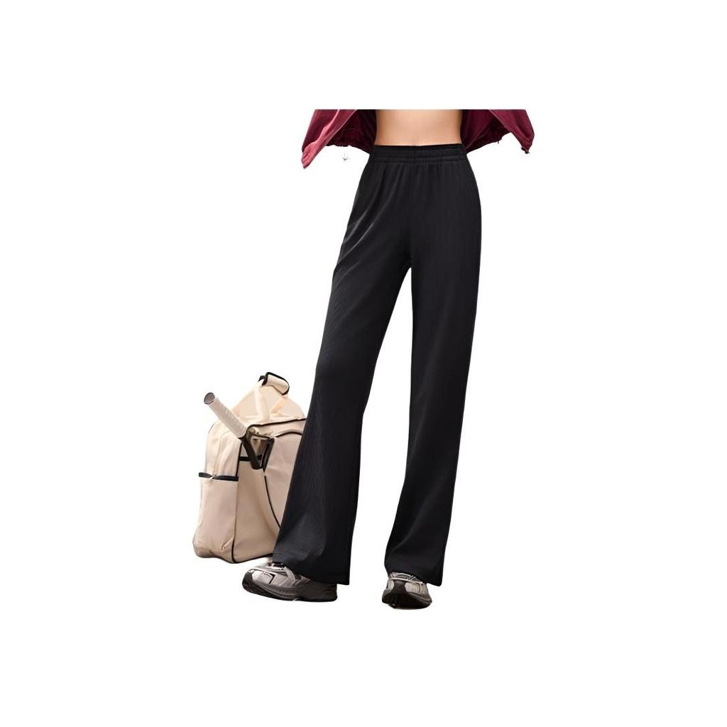 Anta Comfortable Casual Simple Loose High Waist Straight Leg Knitted Sports Pants Women Bottoms Basic-Black 962517306-3