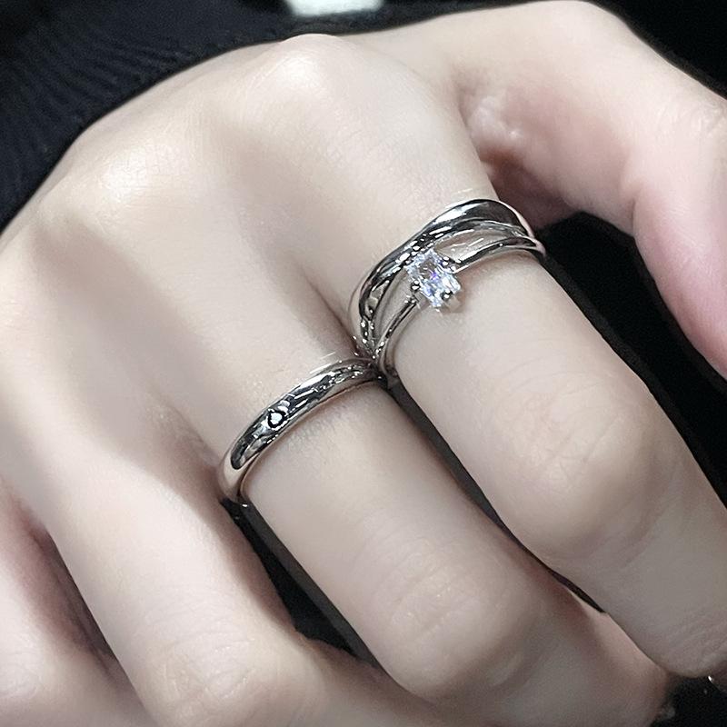 Niche Minimalist Design Sense Geometric Personality Double-Layer Love Zir*****Pen Ring Female French Tide