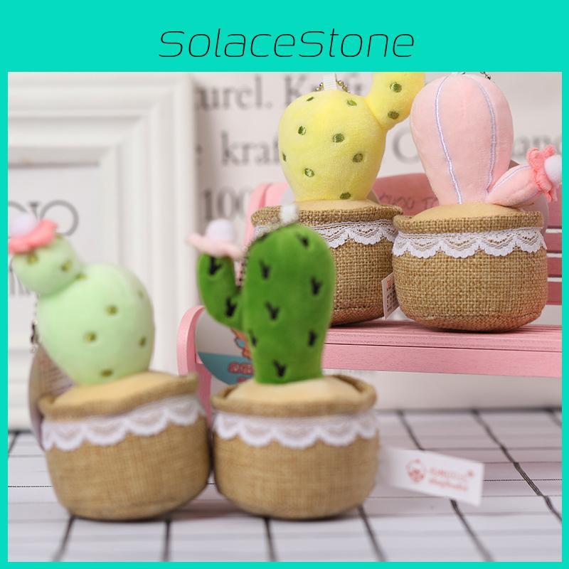 Cute Cactus Potted Plant With Lace Decoration Succulent Plush Pendant Toy