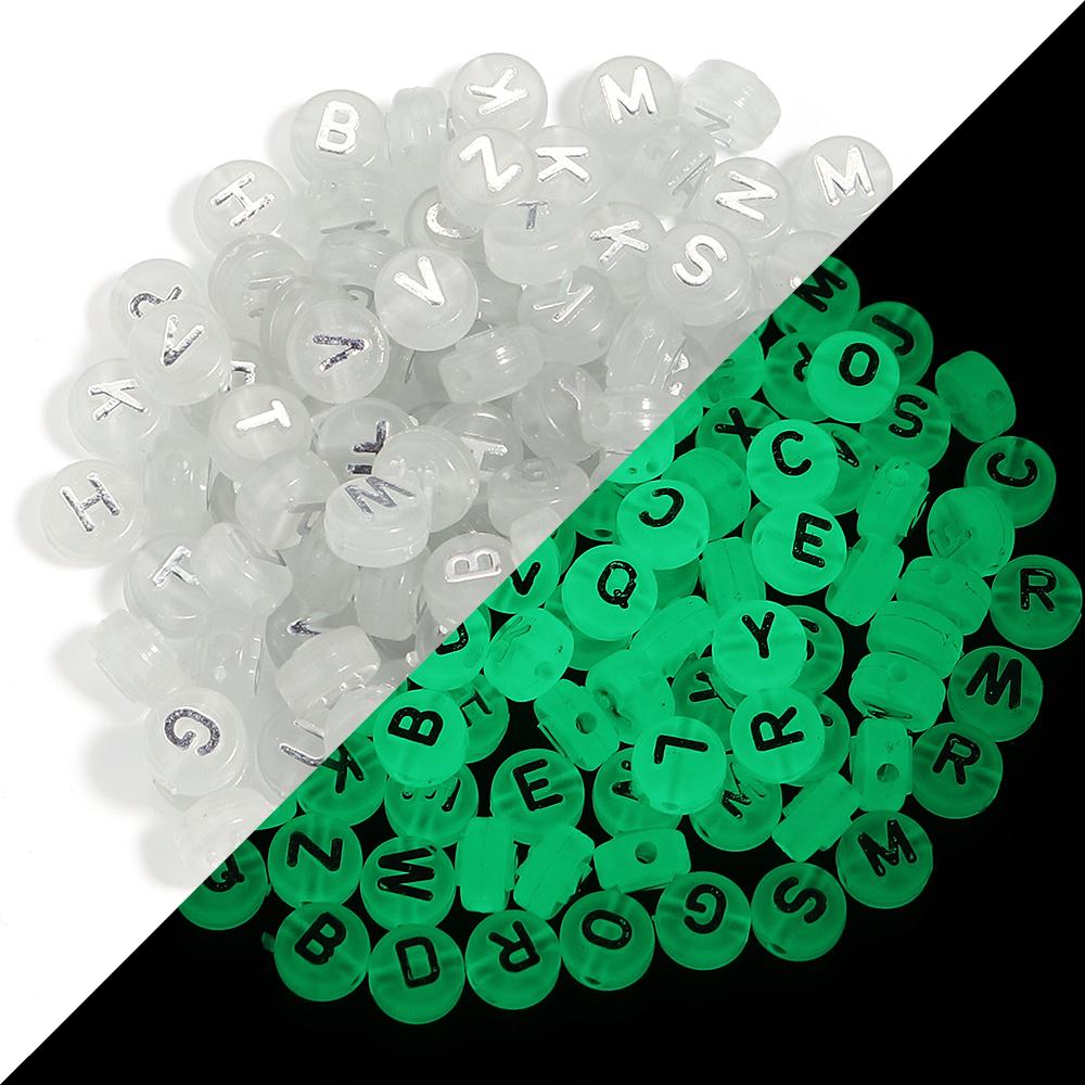 100pcs 10mm Acrylic Luminous Letter Beads Christmas Flat Round Loose Alphabet Beads For Jewelry Making DIY Bracelets Accessories