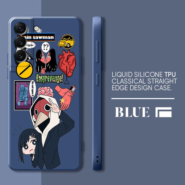 Makima Power Chainsaw Man Phone Case For Samsung Galaxy S23 Ultra S10 S9 Plus S21 5g S10e S8 S22 S20 Anime Square Liquid Cover