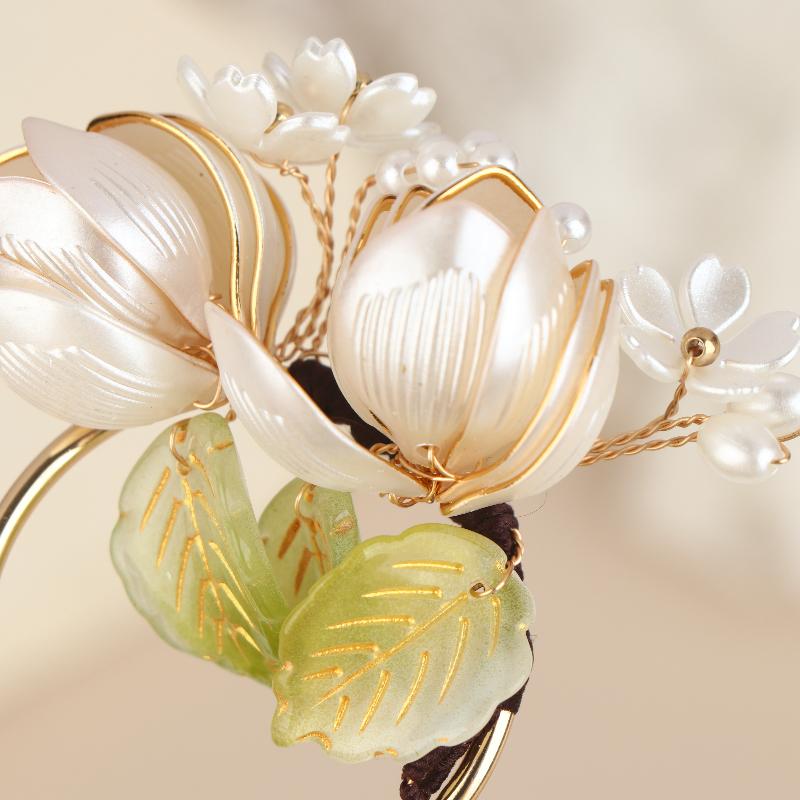 1Pcs U Shape Jade Orchid Hairpin For Women Vintage Chinese Style Wrapping Flower Hairpin Handmade Metal Jewelry Hair Accessory