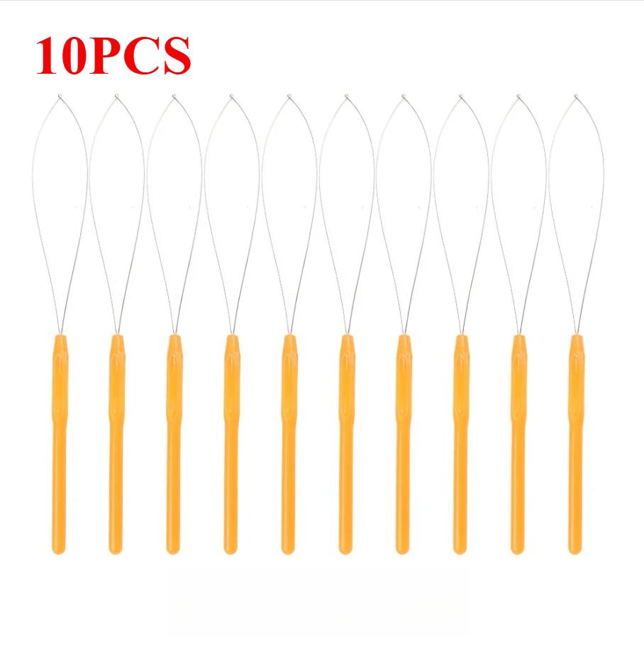 10 pcs Hair Extensions Loop Needle Pulling Hook Tool Needle Threader Loop Tool for Silicone Microlink Beads