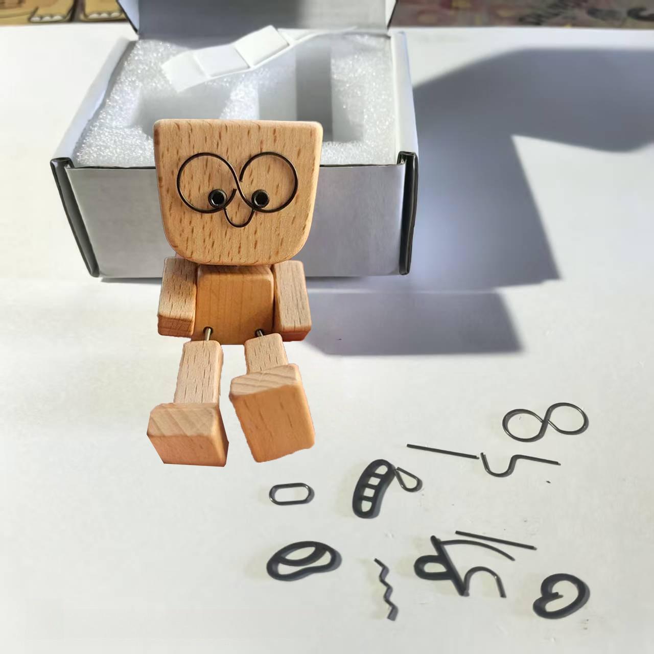 

Милая трясущаяся деревянная фигурка человечка для автомобиля, деревянные украшения для интерьера с 12 магнитными выражениями, деревянное вибрирующее украшение ручной работы, подарок