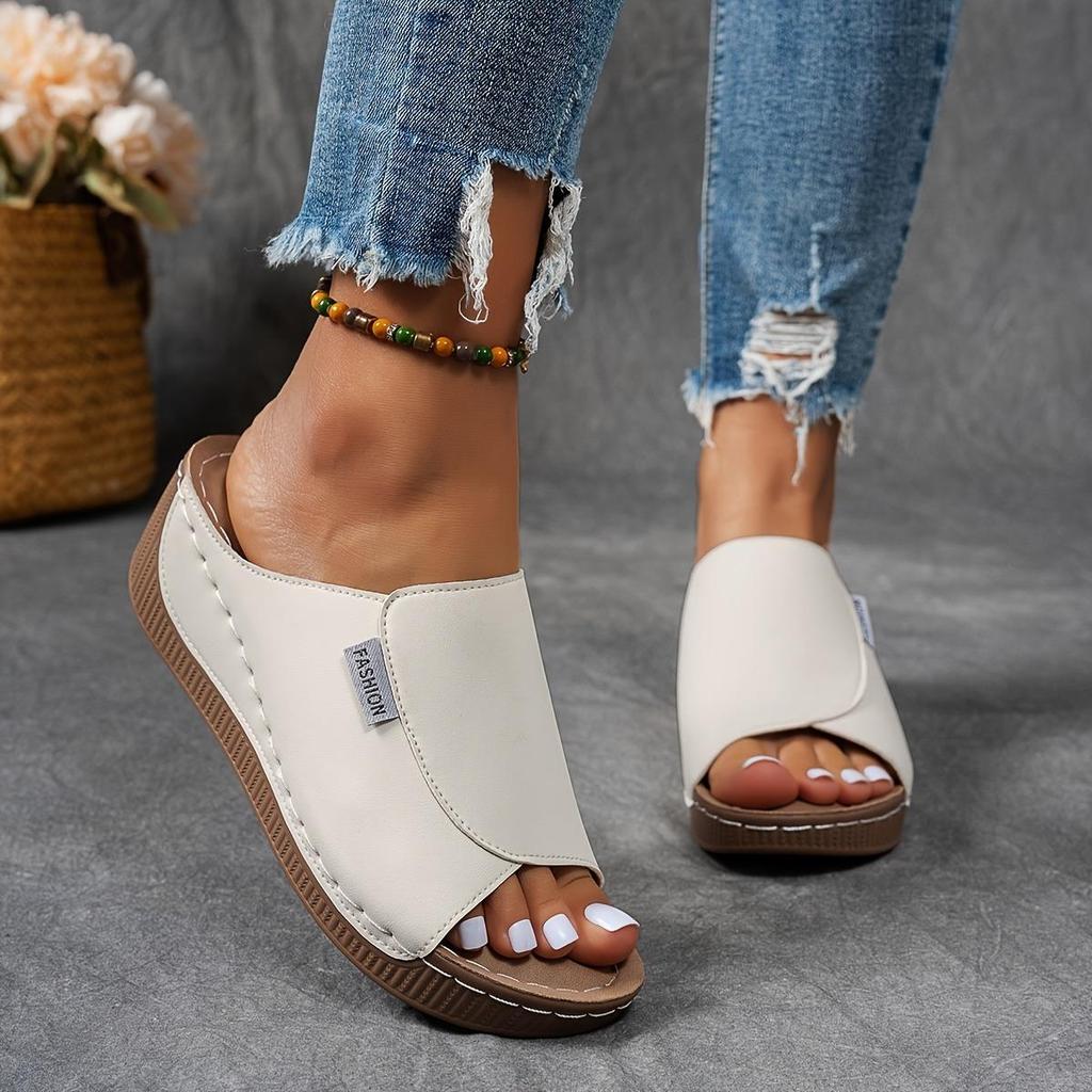 Women's Fashion Solid Slippers - Comfortable Arch Support,Breathable Outdoor Slippers Stylish,Open Toe Strap Back Heel Mid-heeled Stirrup Sandal