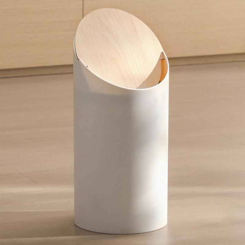 Garbage Can With Lid Swing Top Decorative Garbage Can Modern Wooden Covered Waste Basket Sleek Garbage Container For Kitchen
