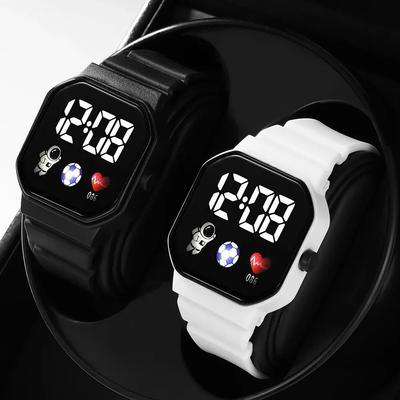 2 ADET Çift Saati Unisex Silikon Kordon LED Dijital Saat Kare Öğrenci Spor Saatleri