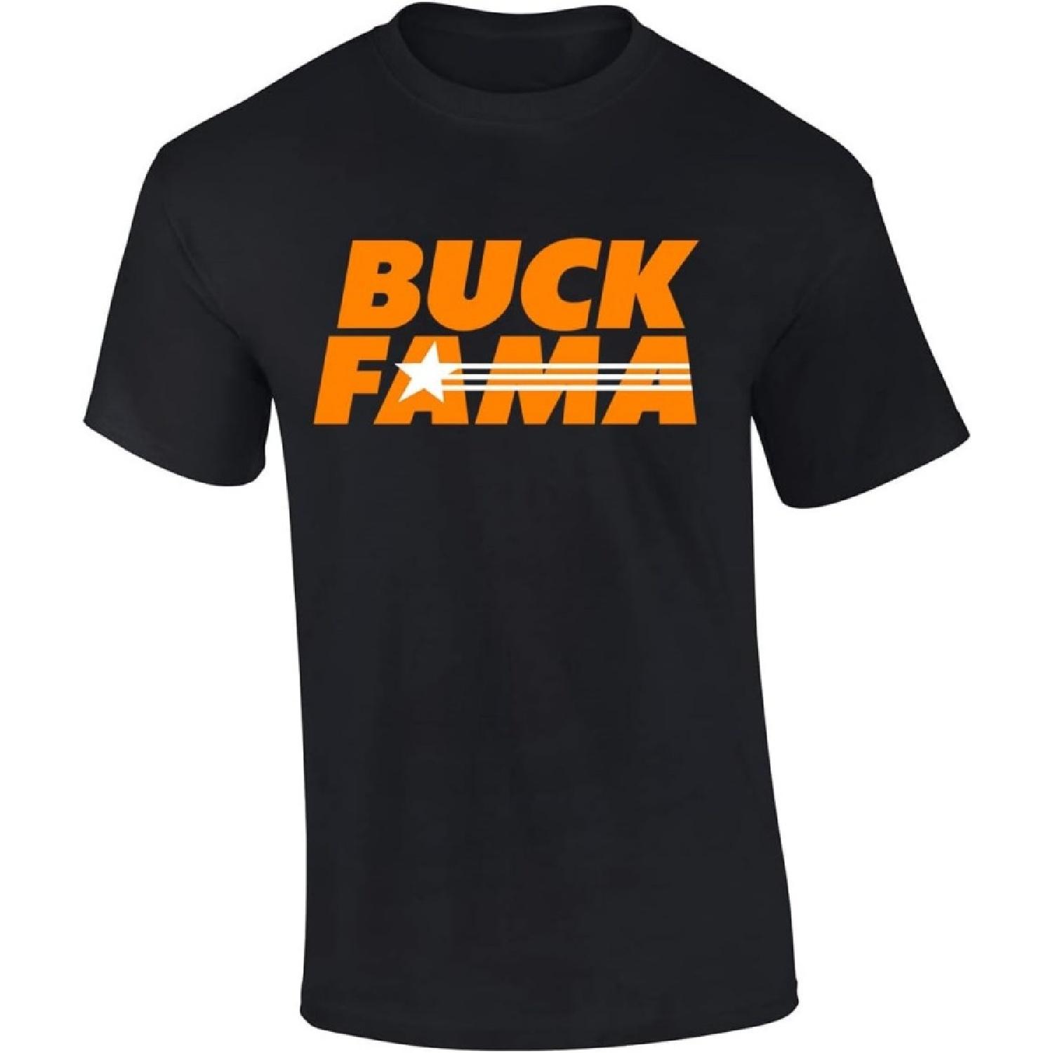 Mens Tennessee Tshirt Funny Buck FAMA Team Color Orange and White TN Football Short Sleeve T-Shirt Graphic Tee-Black-XL S