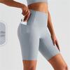 Pantaloncini da Yoga a Vita Alta Color Pesca con Tasche – Senza Cuciture, Vestibilità Comoda per Donna