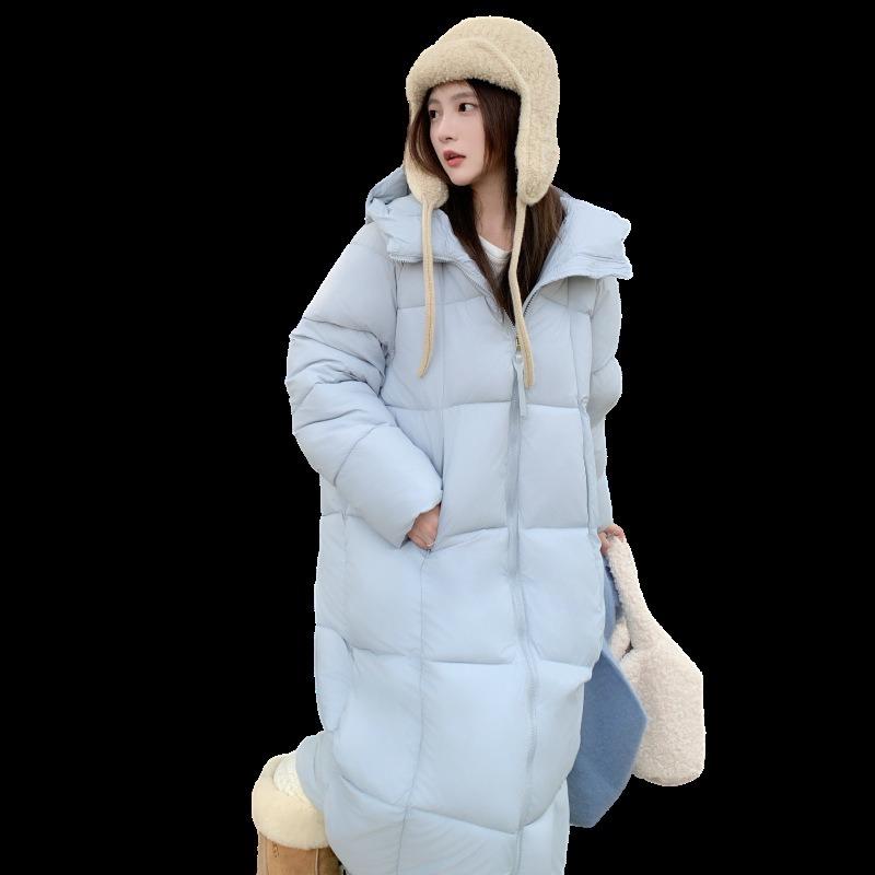 Daunenbaumwoll-Steppjacke lang 0 Temperament Kapuze über Knie Saison Baumwoll-Steppjacke