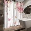 1Pc Floral Rose And Butterfly Shower Curtain, Elegant Pink Roses And Butterflies Print For Bathroom And Patio Decor, Romantic