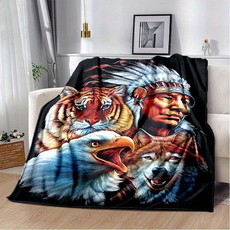 Indigenous American patterns digital-printed polyester Bedroom velvet flannel cover blanket Fleece soft cover blankets for beds