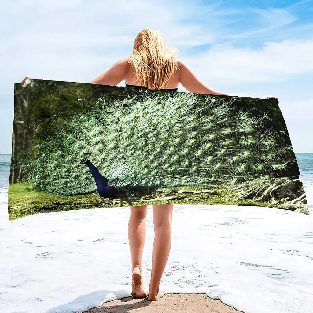 Peacock Beach Towel, Absorbent Quick Dry Sand Free Microfiber Compact Travel Beach Towel, Sandless Lightweight Beach Towel