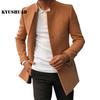 Pánský oblekový kabát, Jednobarevný, Slim Fit, Jednořadý, Zesílit, Trenčkot, Podzim Zima, Větruodolný, Vlněná bunda