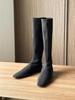 Simple Leather Flat-bottomed Elastic Boots Women's French Square Head Thin Boots Tall Knight Boots Long Boots